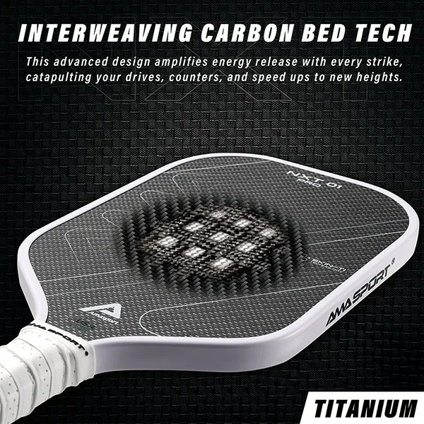 Vợt Pickleball Ama Sport NXT 01 Pro Titanium 16mm Màu Xám Trắng (Kèm túi và hộp đựng)