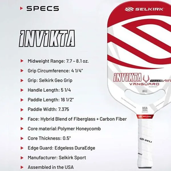 Vợt Pickleball Selkirk Vanguard Power Air Invikta 13mm Red Màu Đỏ Trắng