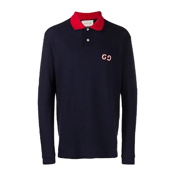 Áo Polo Dài Tay Nam Gucci 573258XJA6C Long Sleeves Màu Xanh Navy Size M