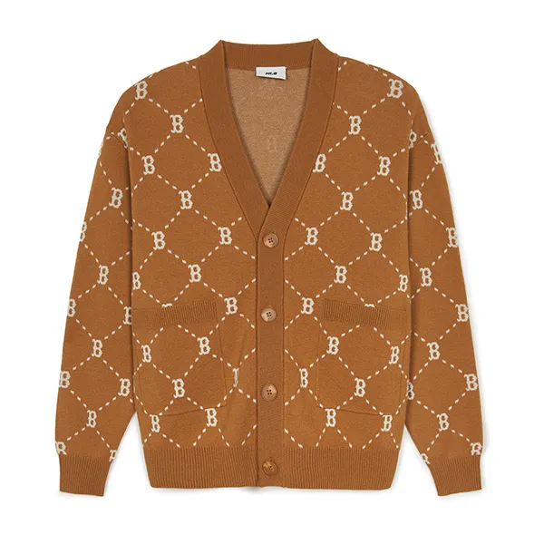 Áo Cardigan MLB Dia Monogram Boston Red Sox Cardigan 3AKCM0144-43CAS Màu Camel
