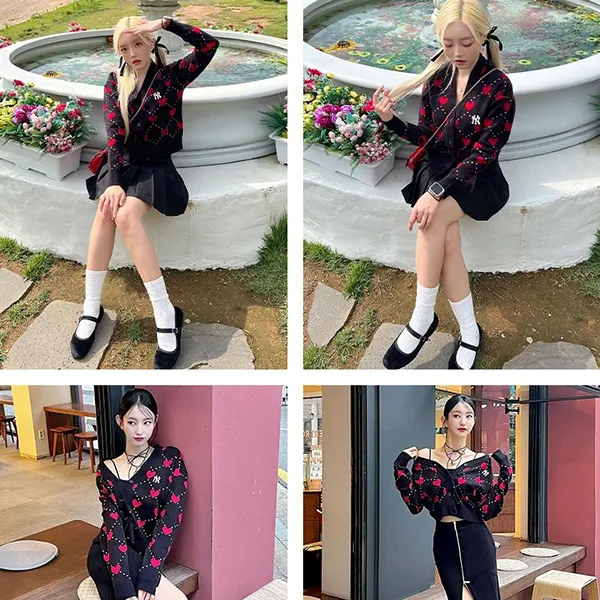 Áo Cardigan Nữ MLB Heart Cropped Cardigan New York Yankees 3FKCH0234-50BKS Màu Đen