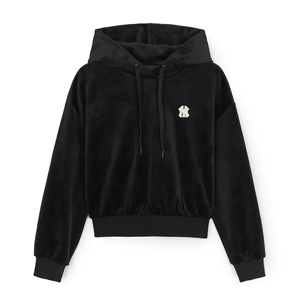 ☆MLB Korea☆ Women's Basic Ribbed Crop Hoodie NY Black Áo Hoodie Nữ MLB Ribbed Velvet Crop Hoodie New York Yankees