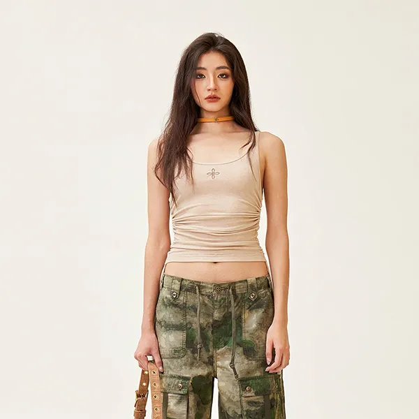 Áo Ba Lỗ Nữ SMFK With Logo Embroidered Tank Top UTK04LN Màu Beige Size M