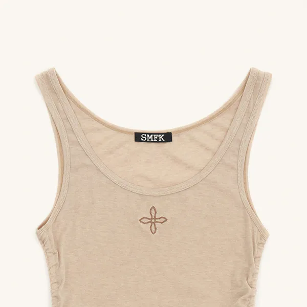 Áo Ba Lỗ Nữ SMFK With Logo Embroidered Tank Top UTK04LN Màu Beige Size M