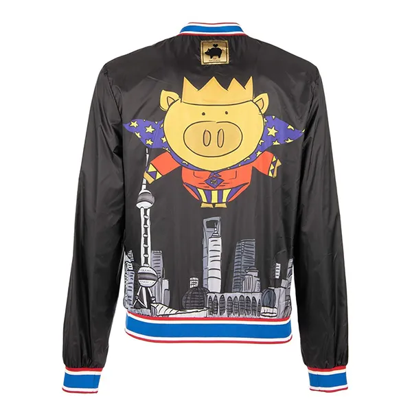 Áo Bomber Nam Dolce & Gabbana D&G Crown Super Pig Printed Black G9NC7T HHMCS HNW56 Màu Đen Size 46