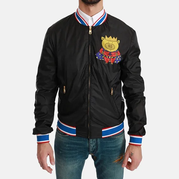 Áo Bomber Nam Dolce & Gabbana D&G Crown Super Pig Printed Black G9NC7T HHMCS HNW56 Màu Đen Size 46