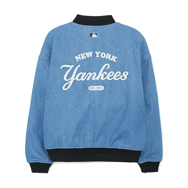 Áo Bomber MLB Cursive Logo Denim Jacket New York Yankees 3ADKR0134-50INS Màu Xanh Da Trời - Thời trang - Vua Hàng Hiệu