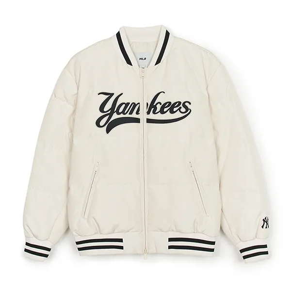 Áo Bomber MLB Varsity Front Culsive Lip Weight Short Padding New York Yankees 3ADJV0346-50CRD Màu Trắng Kem