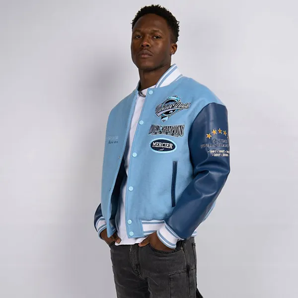 Áo Bomber Nam Mercier Men's Placid Blue Rodman Varsity Jacket Màu Xanh Size XS