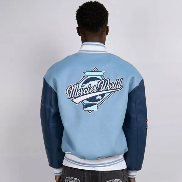 Áo Bomber Nam Mercier Men's Placid Blue Rodman Varsity Jacket Màu Xanh Size XS