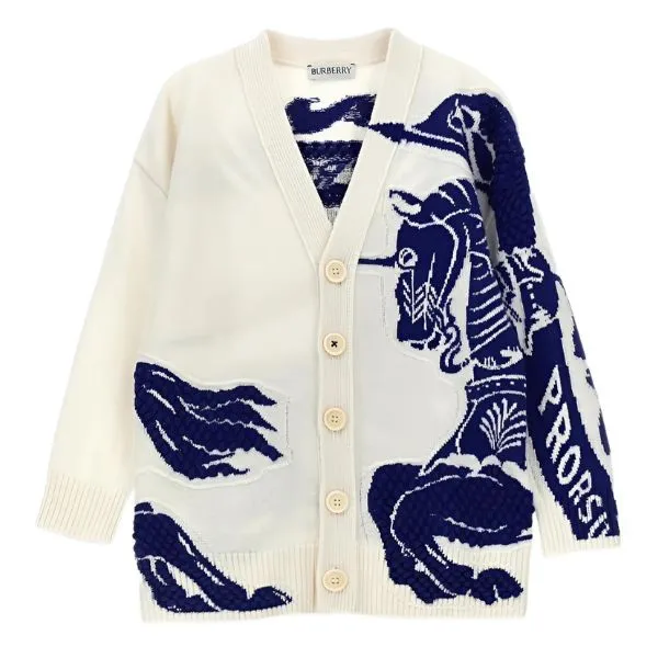 Áo Cardigan Burberry White With Logo Printed 8081459 Màu Trắng - Xanh