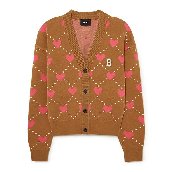 Áo Cardigan Nữ MLB Heart Cropped Cardigan Boston Red Sox 3FKCH0234-43CAS Màu Camel
