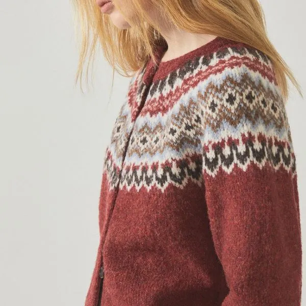 Áo Cardigan Nữ WHOAU Fair Isle WHCKE4V22F Màu Đỏ