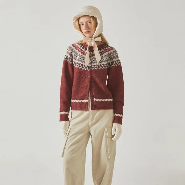 Áo Cardigan Nữ WHOAU Fair Isle WHCKE4V22F Màu Đỏ