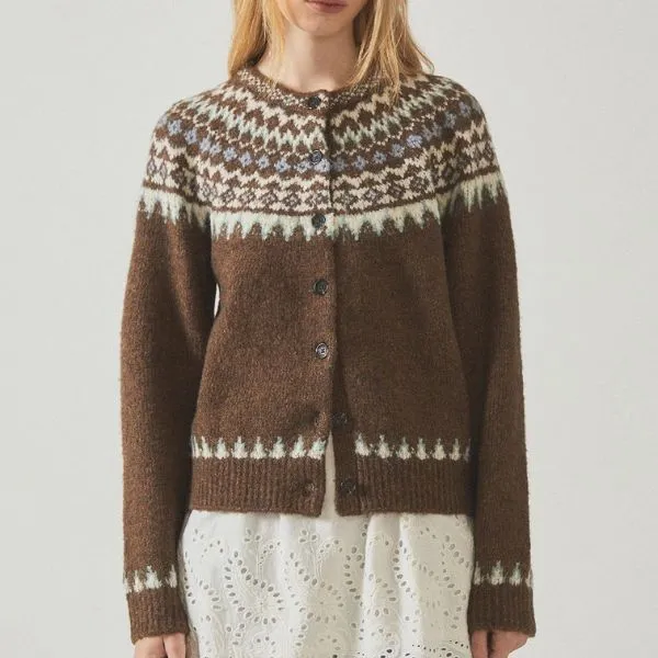 Áo Cardigan Nữ WHOAU Fair Isle WHCKE4V22F Màu Nâu