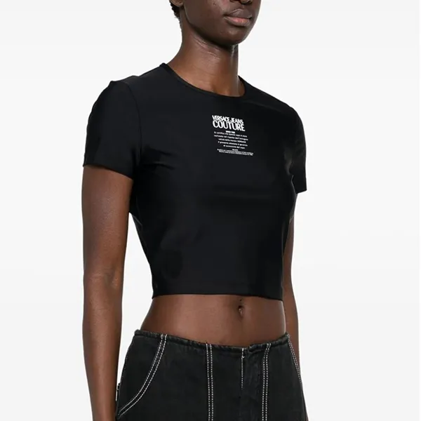 Áo Croptop Nữ Versace Jeans Couture Black With Logo Printed Tshirt 76HAH602J0128899 Màu Đen Size S