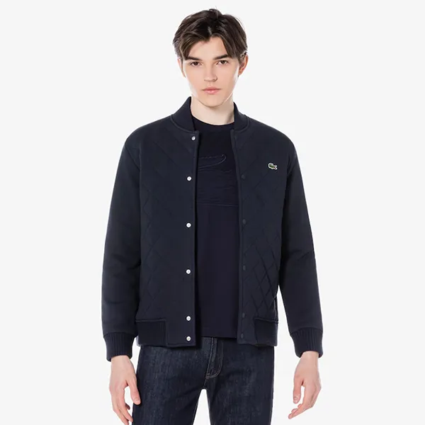 Áo Khoác Bomber Nam Lacoste Men's Quilted Jumper Jacket SH780E-53N HDE Màu Xanh Navy Size 4