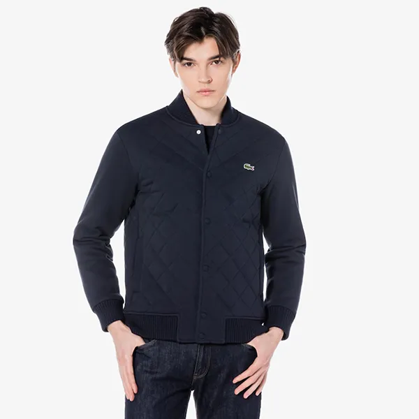 Áo Khoác Bomber Nam Lacoste Men's Quilted Jumper Jacket SH780E-53N HDE Màu Xanh Navy Size 4