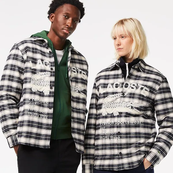 Áo Khoác Lacoste Unisex Branded Check Print Shirt Jacket CH0451 Z23 Màu Trắng Đen Size XS