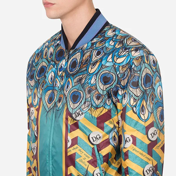 Áo Khoác Nam Dolce & Gabbana D&G Feather-print Nylon Jacket With DG Logo G9TP5T Phối Màu Size 52
