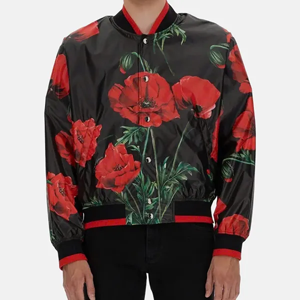 Áo Khoác Nam Dolce & Gabbana D&G Bomber Hoa Hồng G9XK8T FSSHY Màu Đen Họa Tiết Size 46