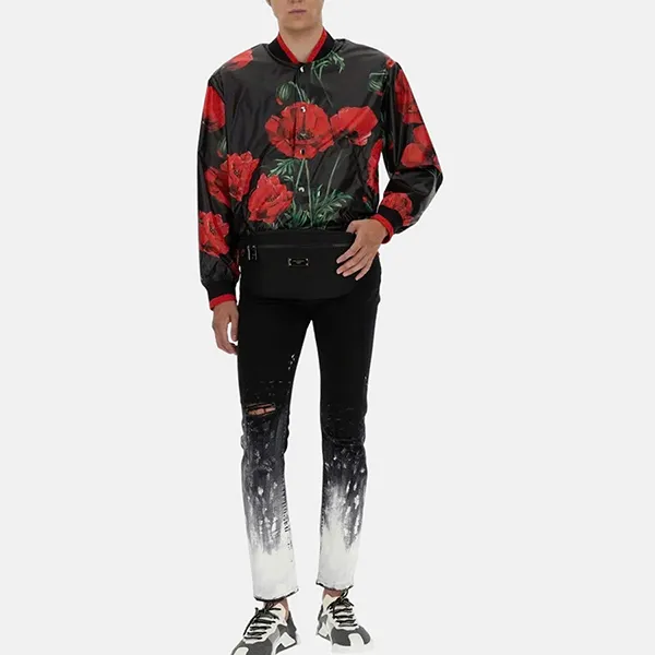 Áo Khoác Nam Dolce & Gabbana D&G Bomber Hoa Hồng G9XK8T FSSHY Màu Đen Họa Tiết Size 46