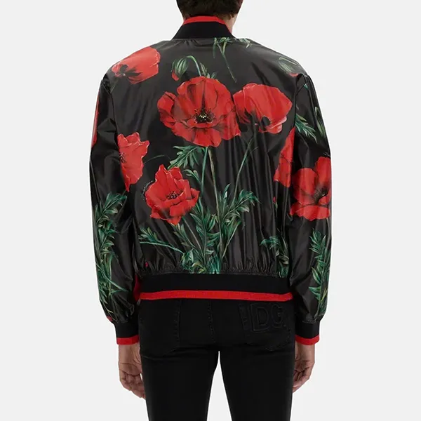 Áo Khoác Nam Dolce & Gabbana D&G Bomber Hoa Hồng G9XK8T FSSHY Màu Đen Họa Tiết Size 46