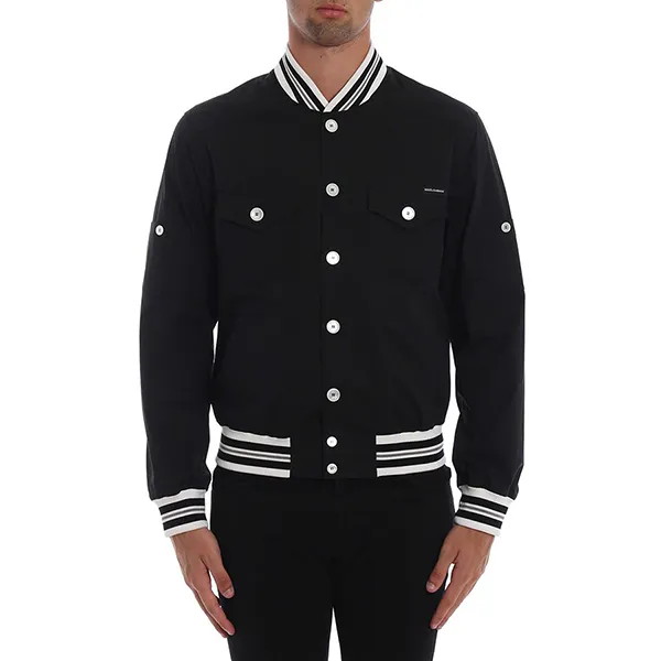 Áo Khoác Nam Dolce & Gabbana D&G Logomania Striped Knitter Edges Bomber G9LP7T Màu Đen Size 44