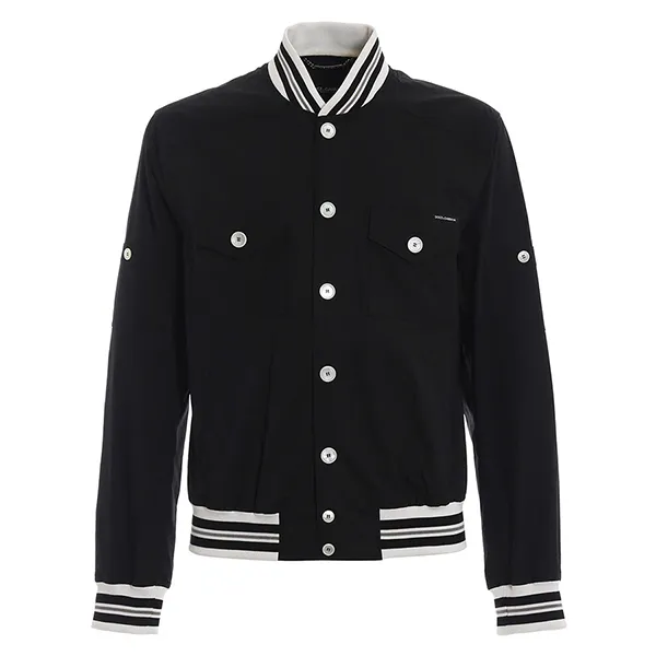 Áo Khoác Nam Dolce & Gabbana D&G Logomania Striped Knitter Edges Bomber G9LP7T Màu Đen Size 44
