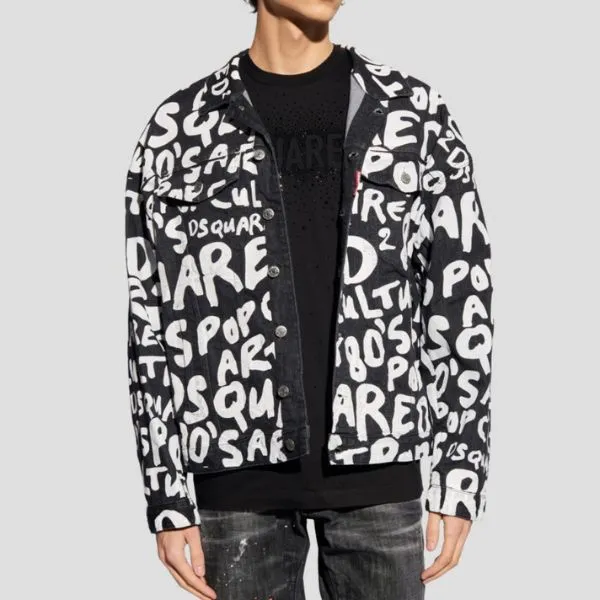 Áo Khoác Nam Dsquared2 Black Denim Wash With All Over Logo Printed S74AM1462 S30503 900 Màu Trắng Đen Size 46 - Thời trang - Vua Hàng Hiệu
