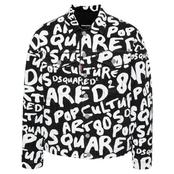 Áo Khoác Nam Dsquared2 Black Denim Wash With All Over Logo Printed S74AM1462 S30503 900 Màu Trắng Đen Size 46 - Thời trang - Vua Hàng Hiệu