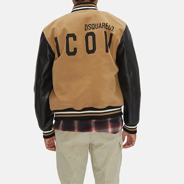 Áo Khoác Nam Dsquared2 Icon Varsity Bomber S79AM0040 Màu Nâu Đen Size 46