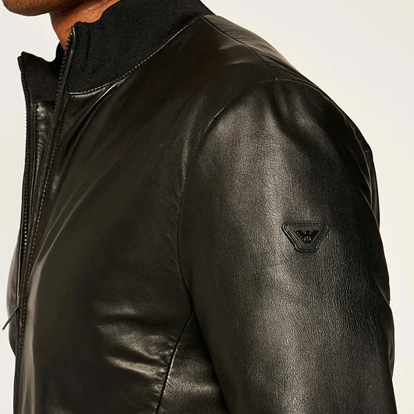Áo Khoác Nam Emporio Armani Leather Jacket Regular Fit O1B51P Màu Đen Size XS