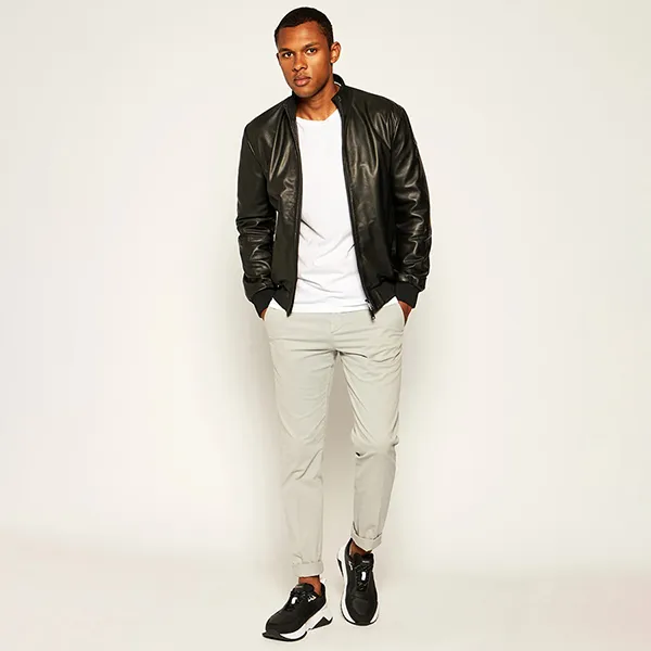 Áo Khoác Nam Emporio Armani Leather Jacket Regular Fit O1B51P Màu Đen Size XS