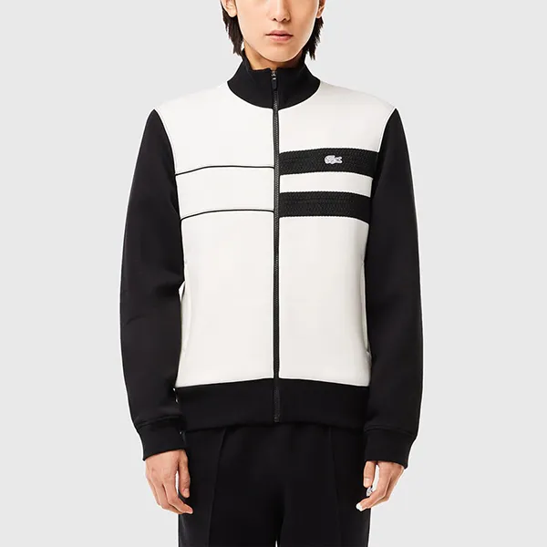 Áo Khoác Nỉ Lacoste Men's Paris Zipper Sweatshirt SH7490-10 Màu Đen Trắng Size 4 - Thời trang - Vua Hàng Hiệu