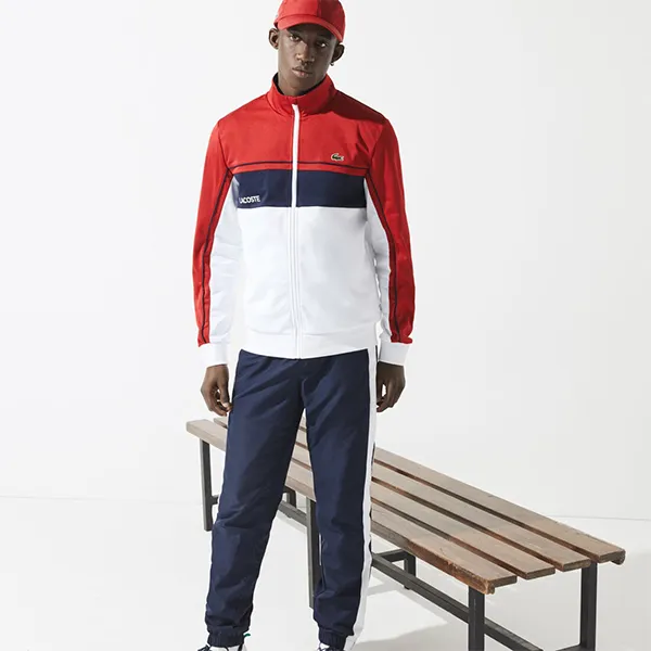 Áo Khoác Nỉ Nam Lacoste Colourblock Zip Sweatshirt Regular Fit SH9543 SAR Màu Trắng Phối Đỏ Size 4