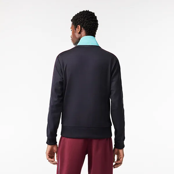 Áo Khoác Nỉ Nam Lacoste Zipped Ripstop Piqué Colourblock Sweatshirt SH1168 IZT Màu Xanh/Đen Size S