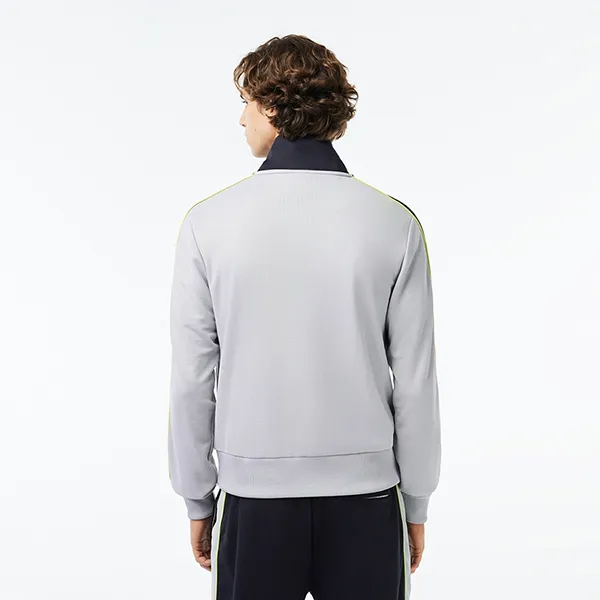 Áo Khoác Nỉ Nam Lacoste Zipped Ripstop Piqué Colourblock Sweatshirt SH1168 IZU Màu Xám Đen Size 3
