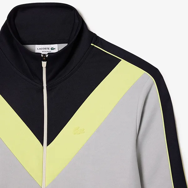 Áo Khoác Nỉ Nam Lacoste Zipped Ripstop Piqué Colourblock Sweatshirt SH1168 IZU Màu Xám Đen Size 3