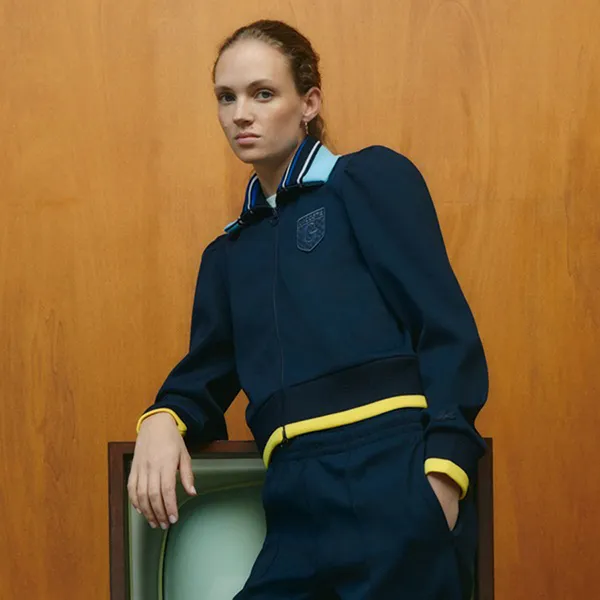 Áo Khoác Nỉ Nữ Lacoste x Goop Zipped Sweatshirt Màu Xanh Navy Size 38