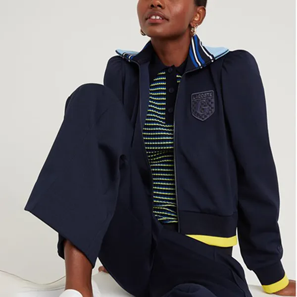 Áo Khoác Nỉ Nữ Lacoste x Goop Zipped Sweatshirt Màu Xanh Navy Size 38