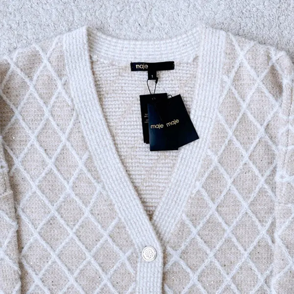 Áo Len Cardigan Nữ Maje In Beige Check Printed MFPCA00447 Màu Be Size 1