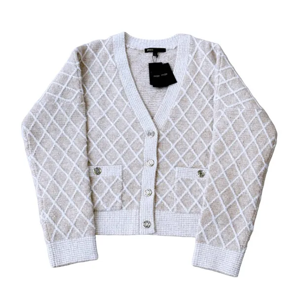 Áo Len Cardigan Nữ Maje In Beige Check Printed MFPCA00447 Màu Be Size 1