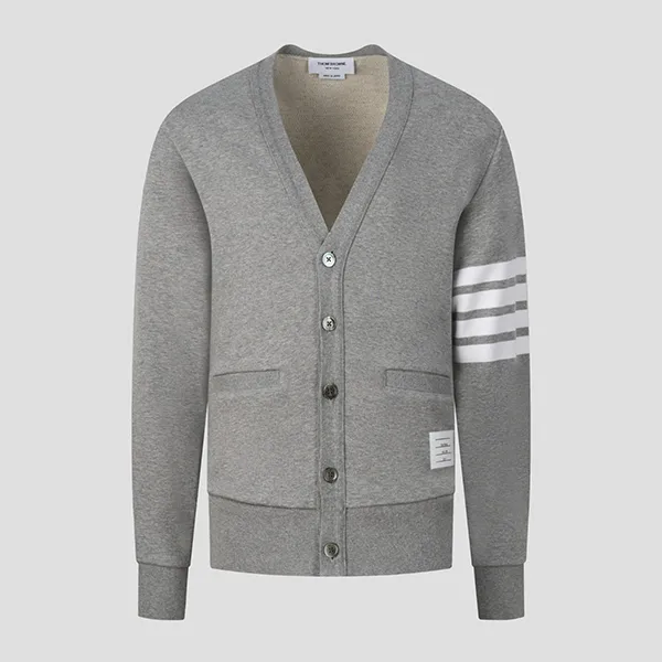 Áo Len Cardigan Nam Thom Browne Grey With 4 Bar Printed MJT167A-00535-055 Màu Xám Size 1