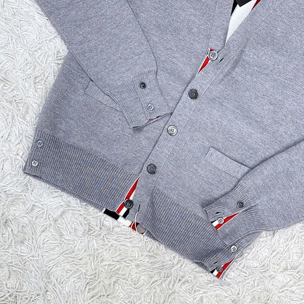 Áo Len Cardigan Nam Thom Browne RWB Stripe Milan In Grey MKC324A Y1002 005 Màu Xám Size 1