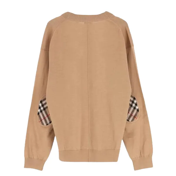 Áo Len Cardigan Nữ Burberry Dornoch Check Patch Merino Wool 8074885 Màu Beige Size M