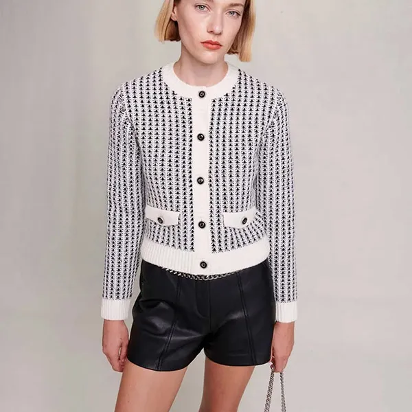 Áo Len Cardigan Nữ Maje With Logo Maje Clover MFPCA00456 Màu Đen Trắng Size 1