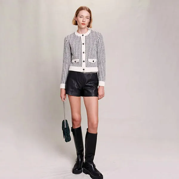Áo Len Cardigan Nữ Maje With Logo Maje Clover MFPCA00456 Màu Đen Trắng Size 1