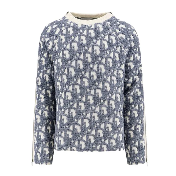 Áo Len Dior White With Monogram Logo Embroidered 493M635AT847 002 Màu Xám Kem Size M