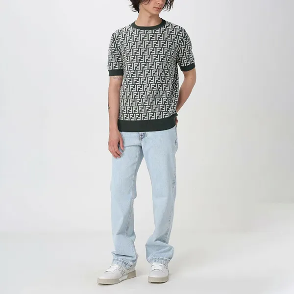 Áo Len Nam Fendi FF Logo Allover Crewneck Wool Short Sleeve FZX051 AR85 F1MTQ Màu Xanh Green Size 46 - Thời trang - Vua Hàng Hiệu